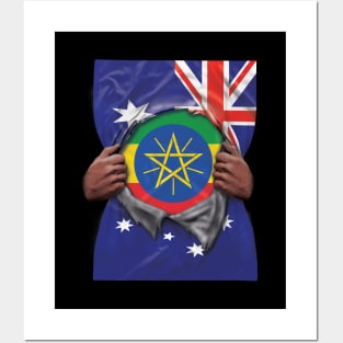 Ethiopia Flag Australian Flag Ripped - Gift for Ethiopian From Ethiopia Posters and Art